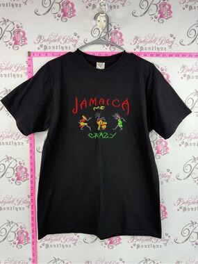 Tropix Jamaica Me Crazy shirt embroidered vintage funny cute Black Graphic Tee